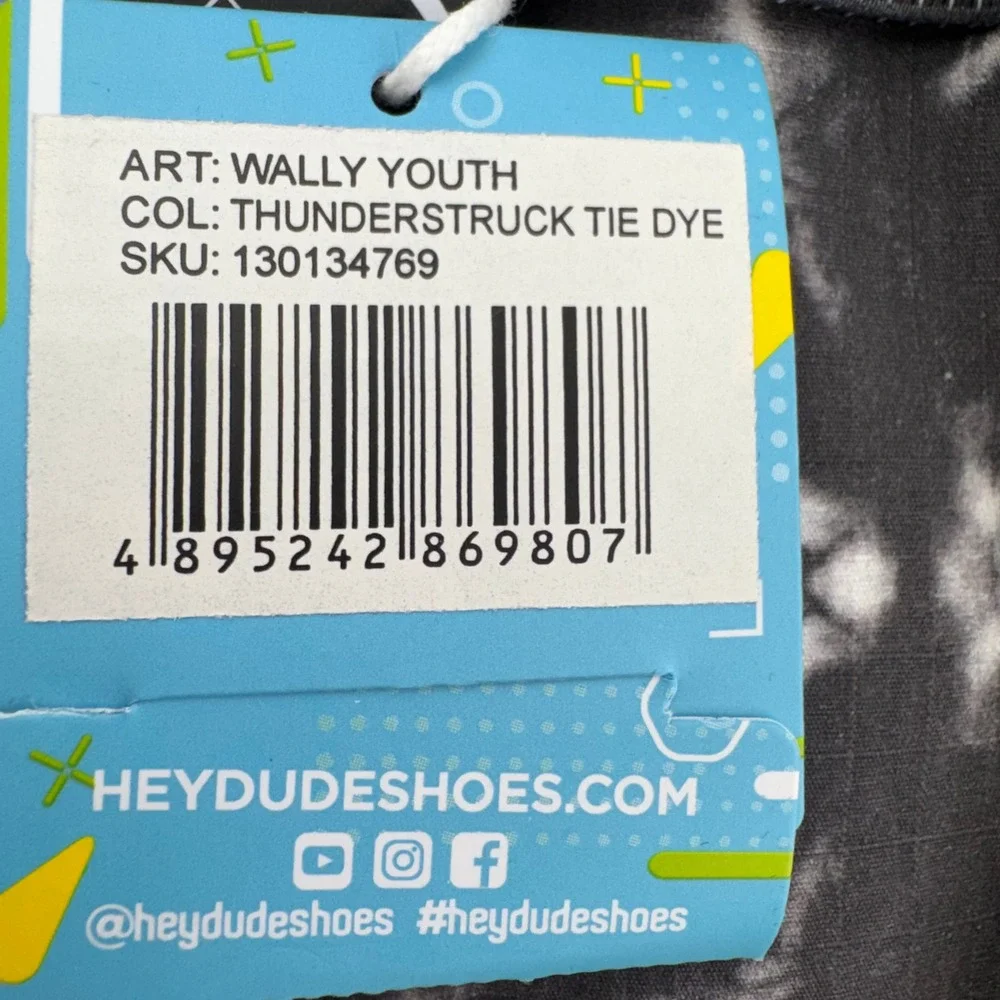 Hey Dude Wally Thunderstruck Tie Dye Black White Youth Loafers Shoes Y4 L5